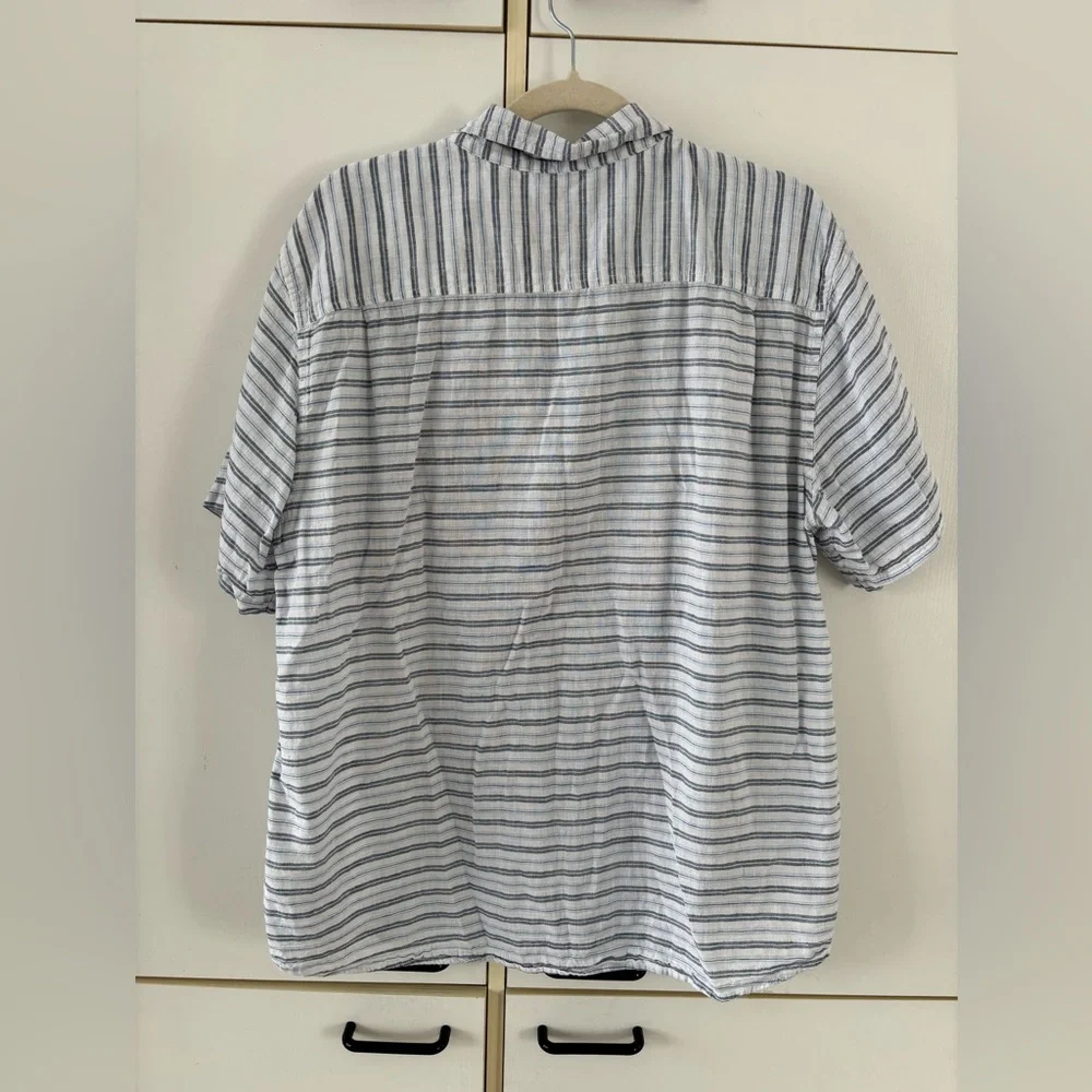 Weatherproof Men XL Striped Button Down Shirt Blue White Washable Linen Spring - Picture 5 of 8